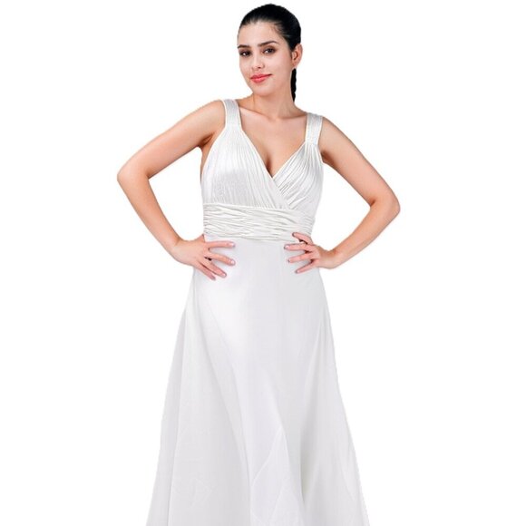 Calvin Klein Dresses & Skirts - Calvin Klein Ivory Satin Sequin Strap Ruched Bodice Cross Back Maxi Dress M (EST